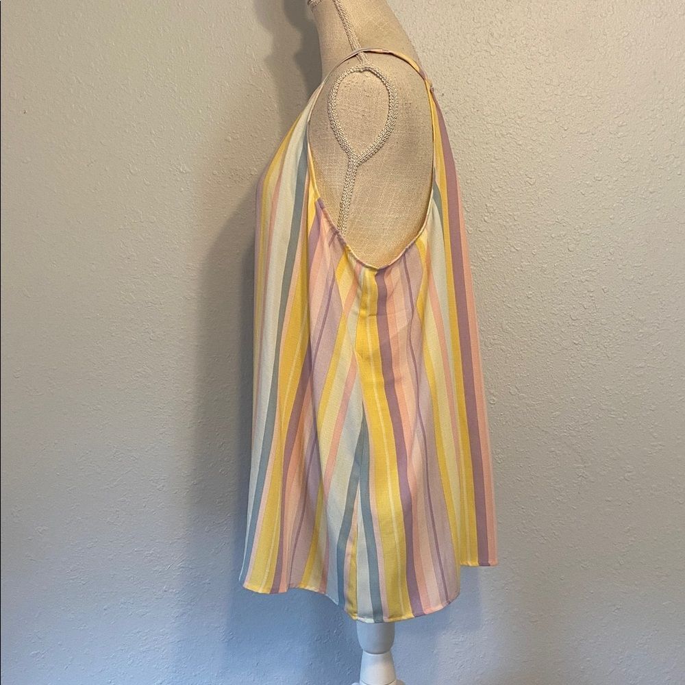 Torrid Multicolor Pastel Stripe Gauze Goddess Neck Tank Blouse Size 0 - Picture 4 of 8